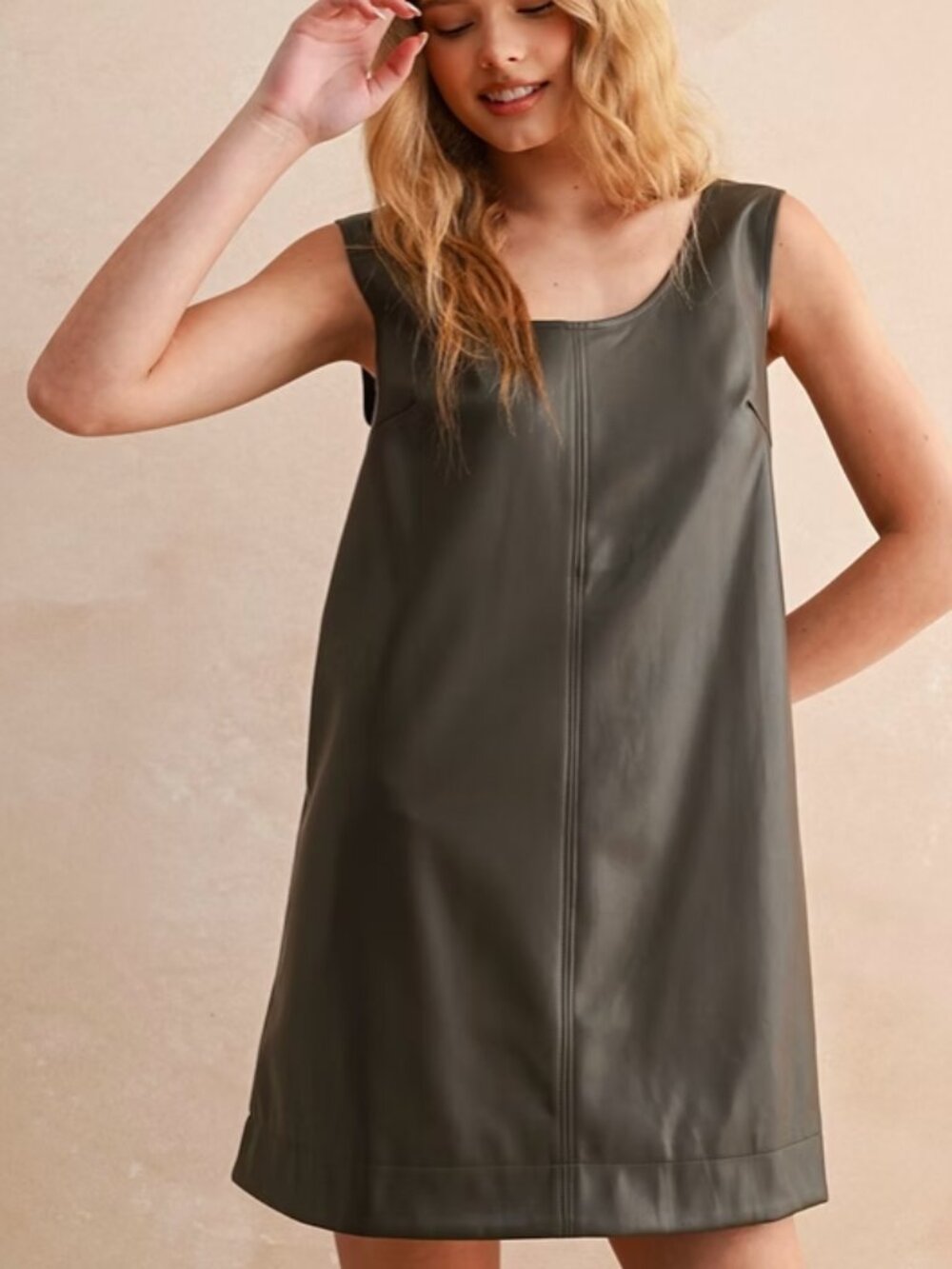 Vegan Leather Sleeveless Shift Dress